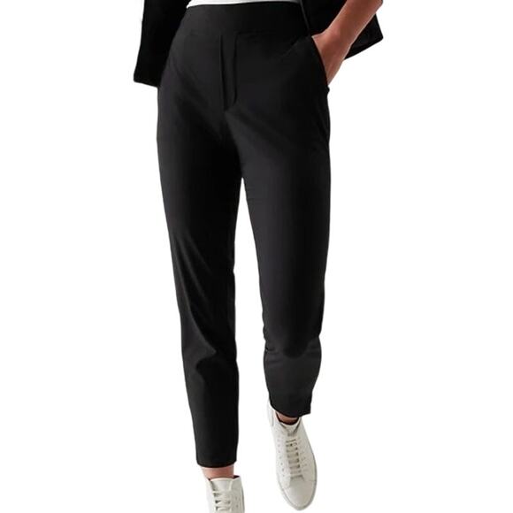 Athleta Brooklyn Ankle Pant Tailored Fit Pull On Pockets Casual Travel Black 12 - Picture 1 of 6